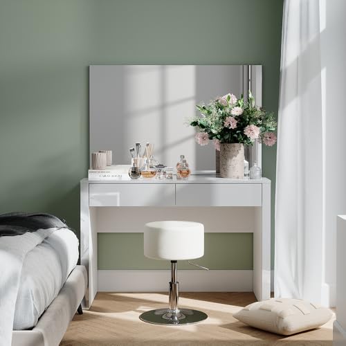 Vicco Schminktisch Annabelle, Weiß Hochglanz/Weiß, 110 cm mit Spiegel und Hocker von Vicco