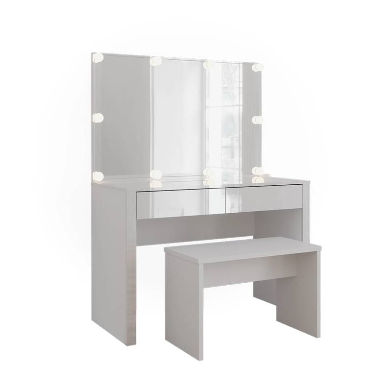 Vicco Schminktisch Annabelle Weiß Hochglanz/Weiß 110 cm mit LED-Beleuchtung und Bank von Vicco