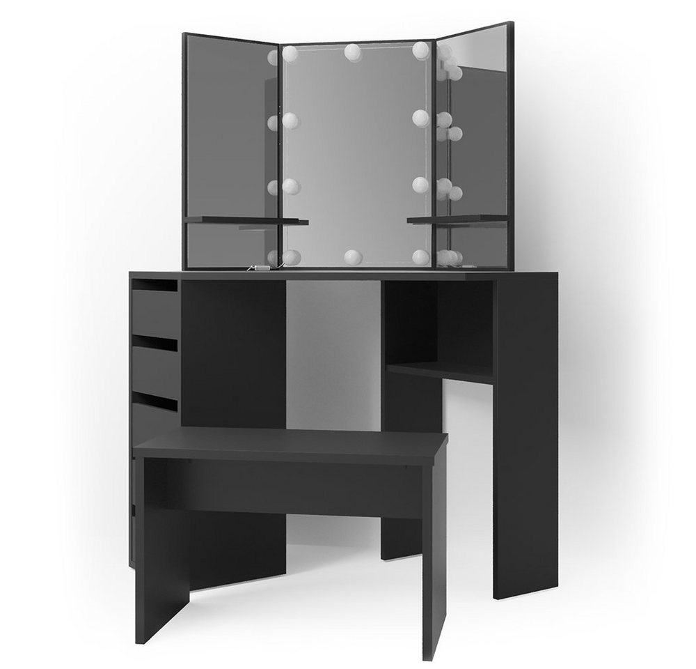 Vicco Schminktisch Arielle, Schwarz, 110 cm mit LED Beleuchtung und Bank Vicco Schminktisch Arielle, Schwarz, 110 cm mit LED Beleuchtung und Bank von Vicco