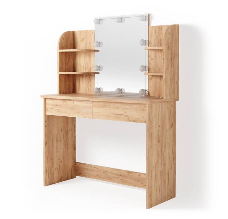 Vicco Schminktisch Charlotte, Goldkraft Eiche, 108 cm mit LED Beleuchtung von Vicco
