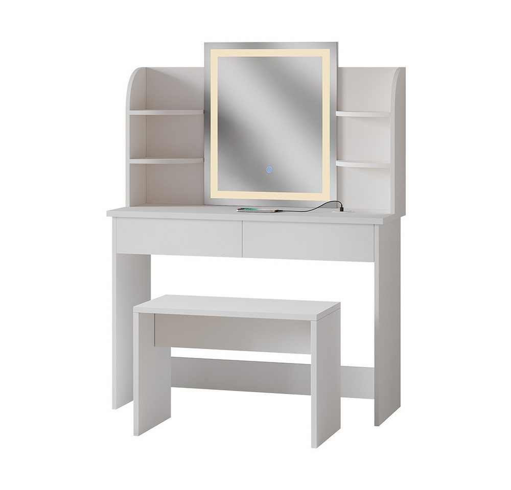 Vicco Schminktisch Charlotte, Weiß, 106 cm mit LED-Spiegel, QI-Ladegerät und Bank Vicco Schminktisch Charlotte, Weiß, 106 cm mit LED-Spiegel, QI-Ladegerät und Bank von Vicco