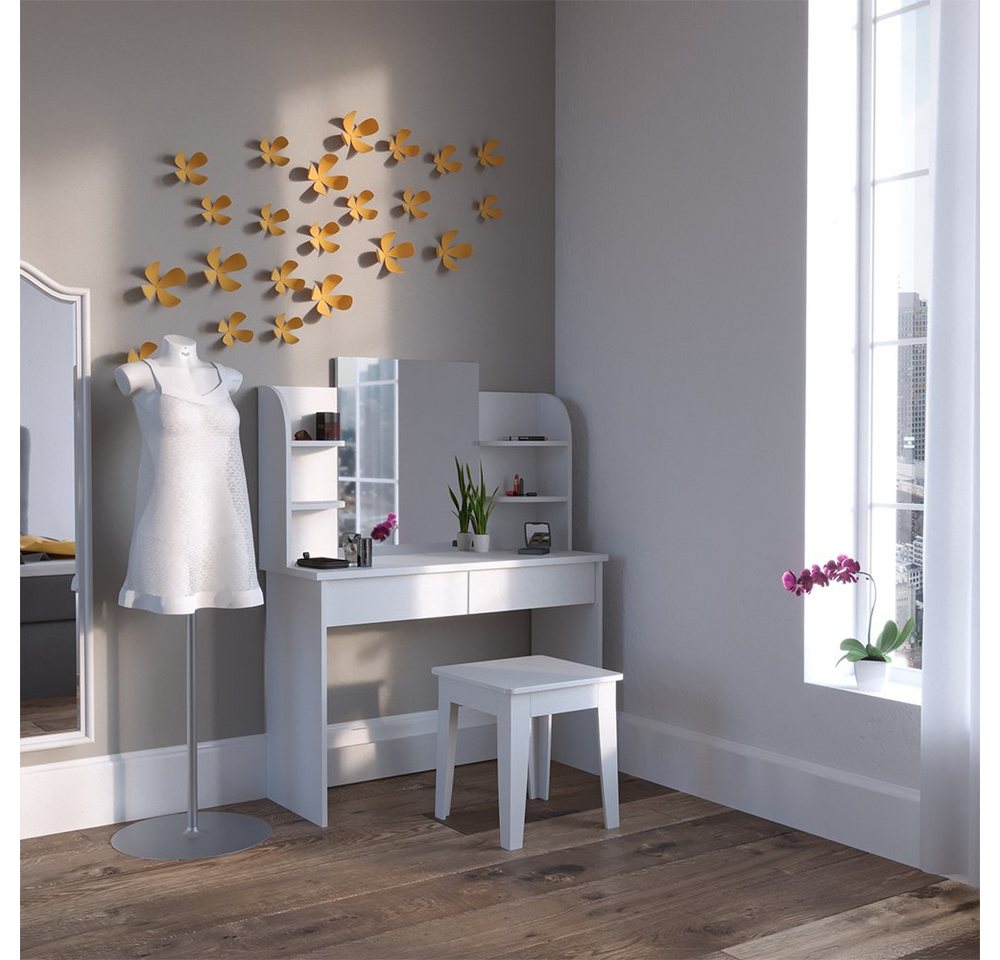 Vicco Schminktisch Charlotte, Weiß, 108 cm mit Spiegel von Vicco