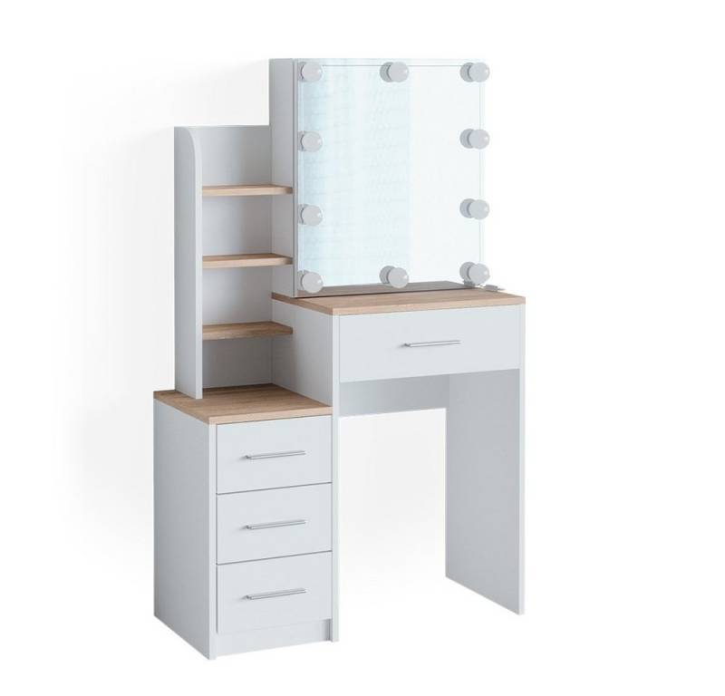 Vicco Schminktisch Conrada, Weiß/Sonoma, 80 cm mit LED Beleuchtung von Vicco