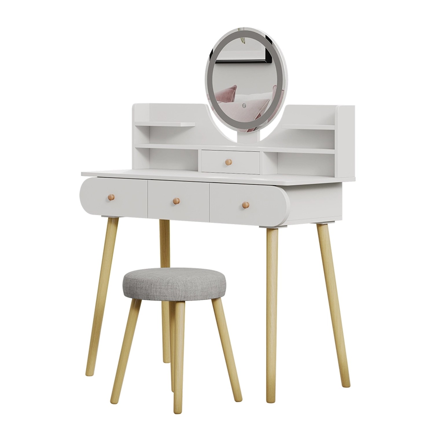 Vicco Schminktisch Edda Weiß 100 cm mit LED-Spiegel und Hocker Vicco Schminktisch Edda Weiß 100 cm mit LED-Spiegel und Hocker von Vicco