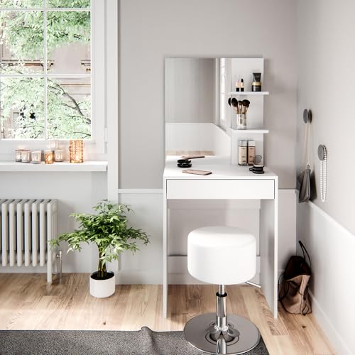 Vicco Schminktisch Isabelle, Kosmetiktisch mit Spiegel, Weiß, 60 cm mit Hocker von Vicco