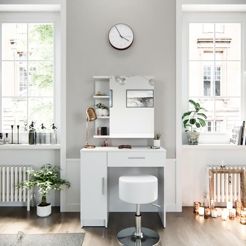 Vicco Schminktisch Fynnia, Kosmetiktisch mit Spiegel, Weiß, 80.2 cm mit Hocker von Vicco
