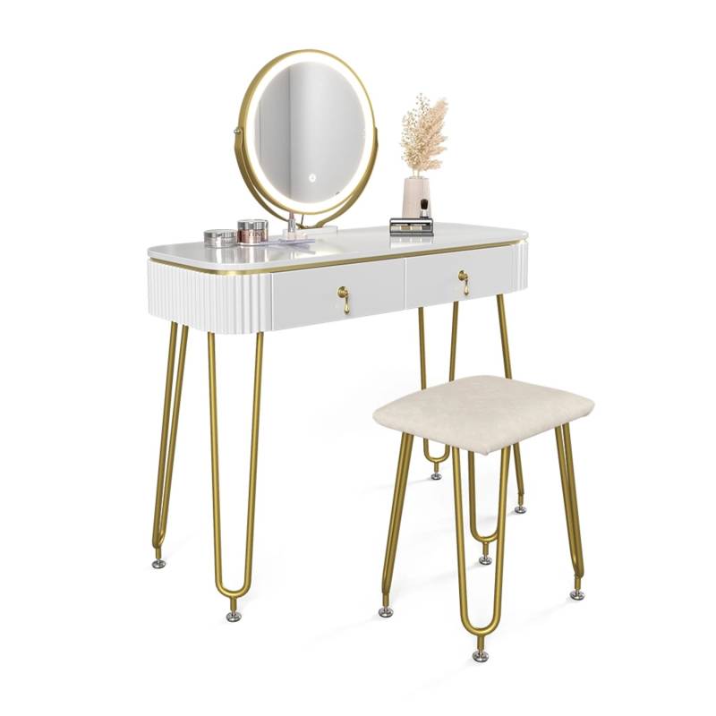 Vicco Schminktisch Grace Weiß Hochglanz 100 cm mit LED Beleuchtung und Hocker von Vicco