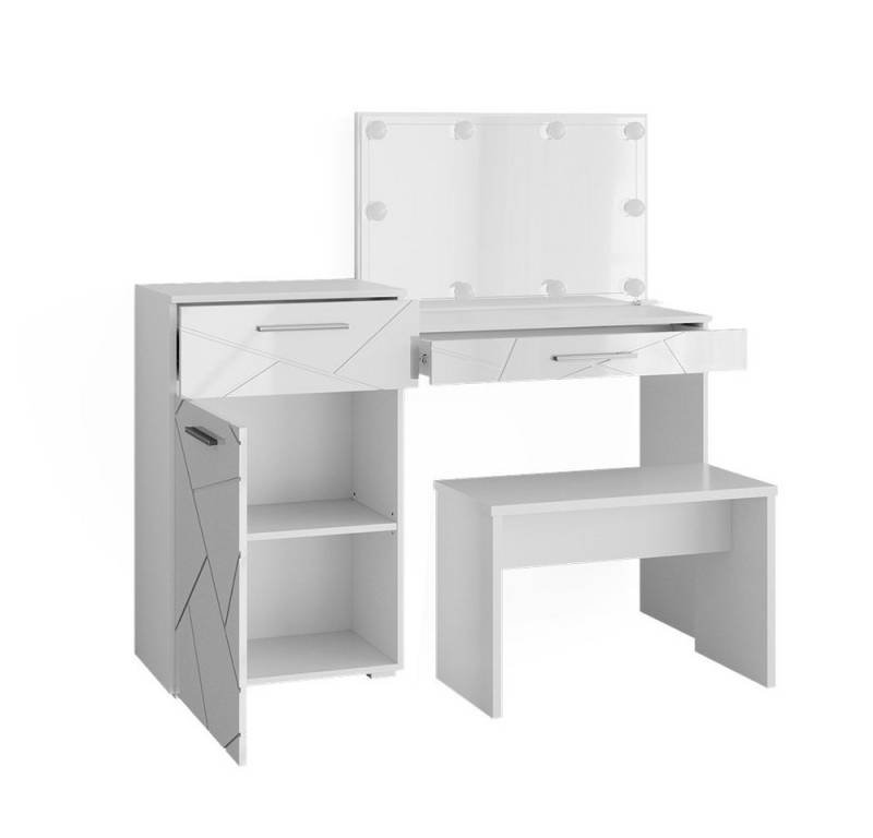Vicco Schminktisch Irma, Weiß, 135 cm mit LED Beleuchtung und Bank von Vicco