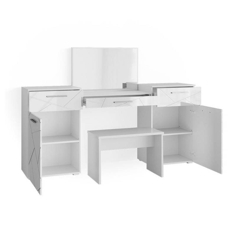 Vicco Schminktisch Irma, Weiß Hochglanz, 190 cm mit Bank von Vicco