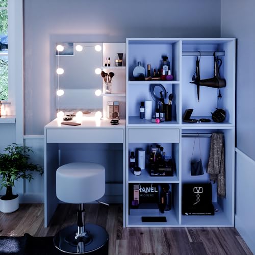 Vicco Schminktisch Isabelle, Weiß, 140 cm mit LED, Hocker und Schränken Vicco Schminktisch Isabelle, Weiß, 140 cm mit LED, Hocker und Schränken von Vicco
