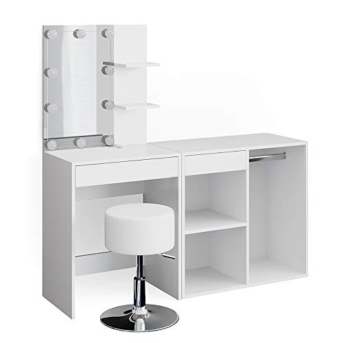 Vicco Schminktisch Isabelle, Weiß, 140 cm mit LED, Hocker und Schrank von Vicco