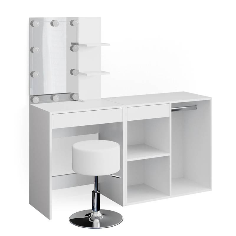 Vicco Schminktisch Isabelle Weiß 60 cm mit LED Hocker und Schrank von Vicco
