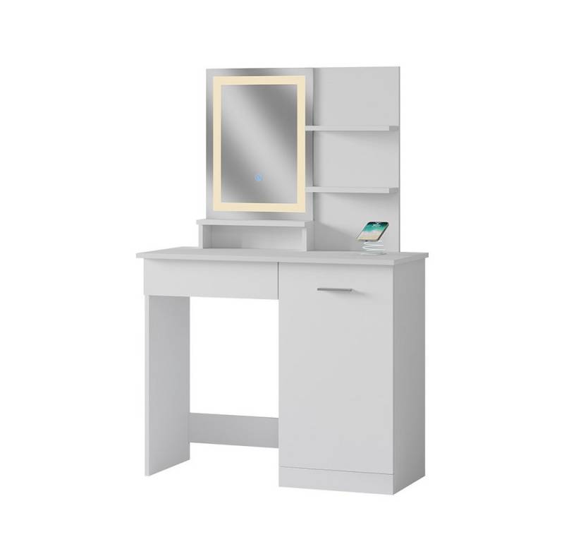 Vicco Schminktisch Julia, Weiß, 90 cm mit LED-Spiegel und QI-Ladestation von Vicco