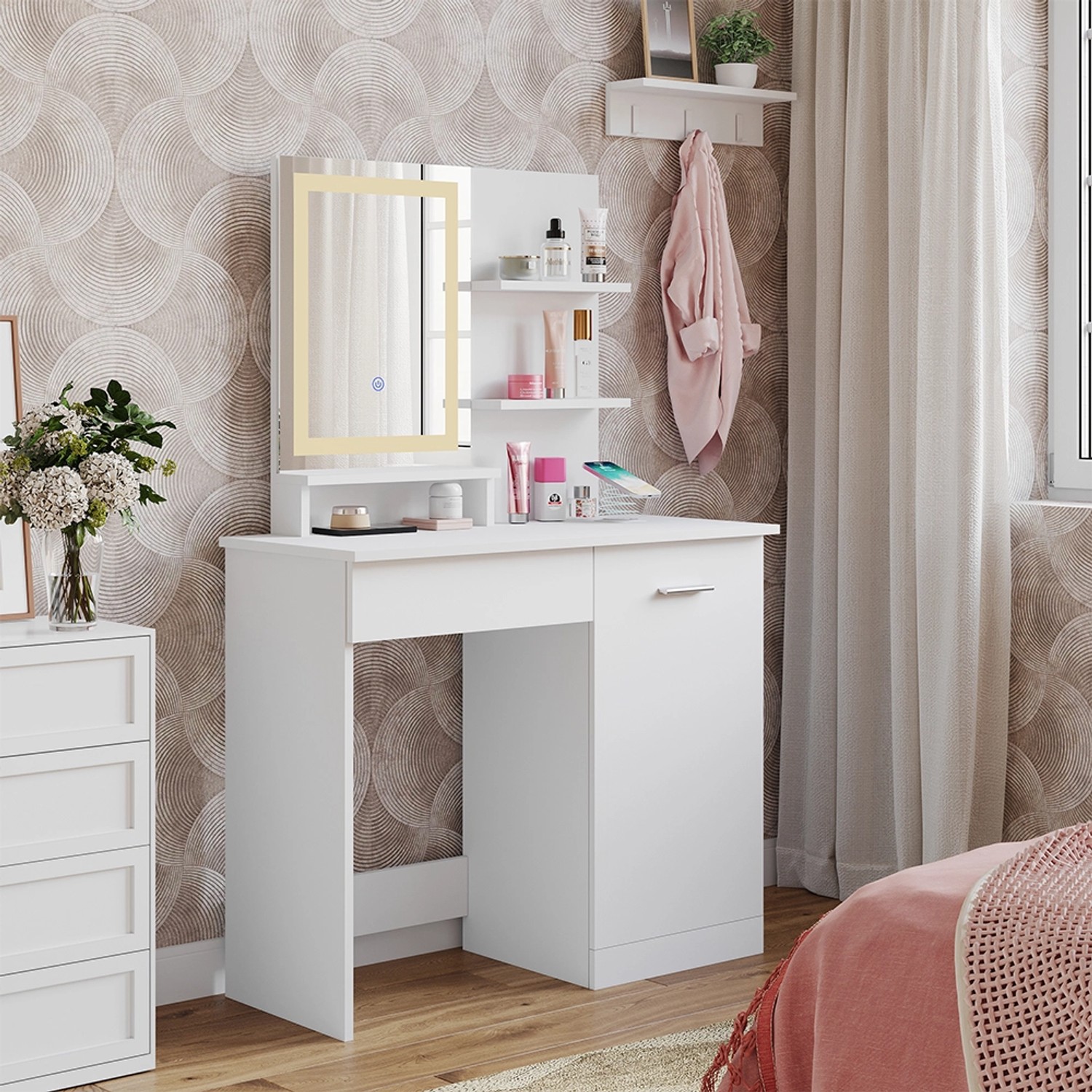 Vicco Schminktisch Julia Weiß 90 cm mit LED-Spiegel und QI-Ladestation Vicco Schminktisch Julia Weiß 90 cm mit LED-Spiegel und QI-Ladestation von Vicco