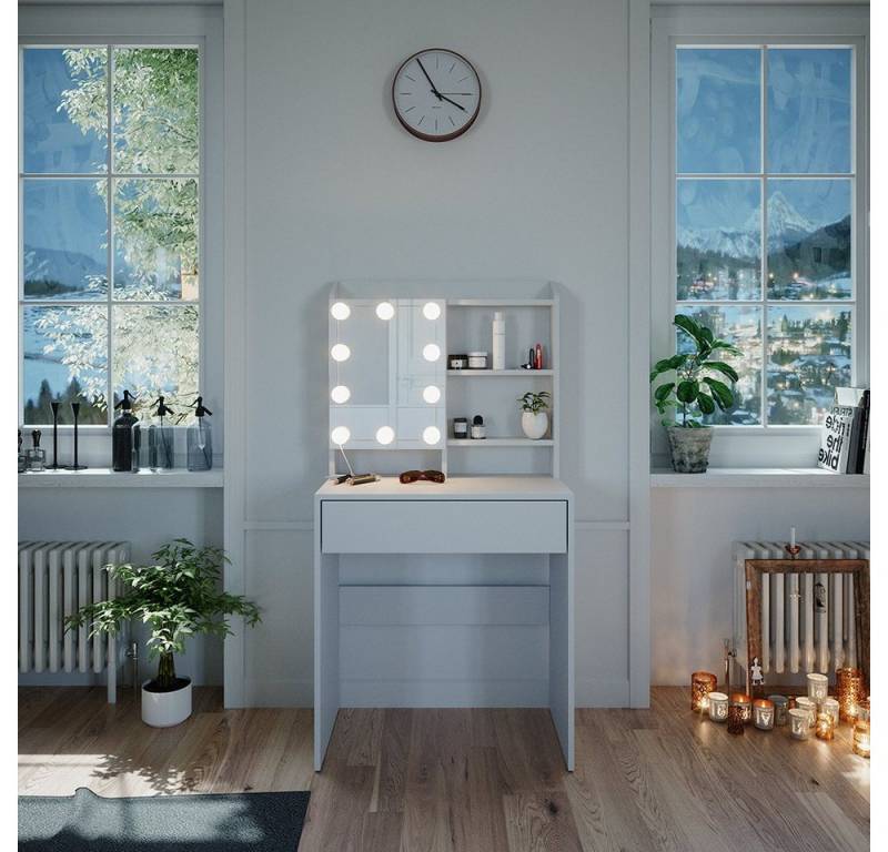 Vicco Schminktisch Laura, Weiß, 70 cm mit LED Beleuchtung von Vicco