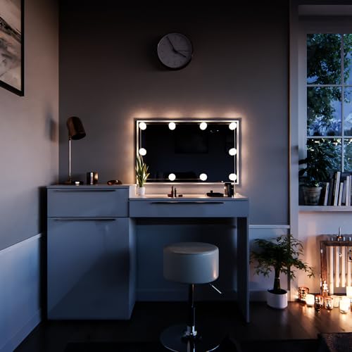 Vicco Schminktisch Lilli, Weiß Hochglanz, 135 cm mit LED Beleuchtung und Hocker von Vicco