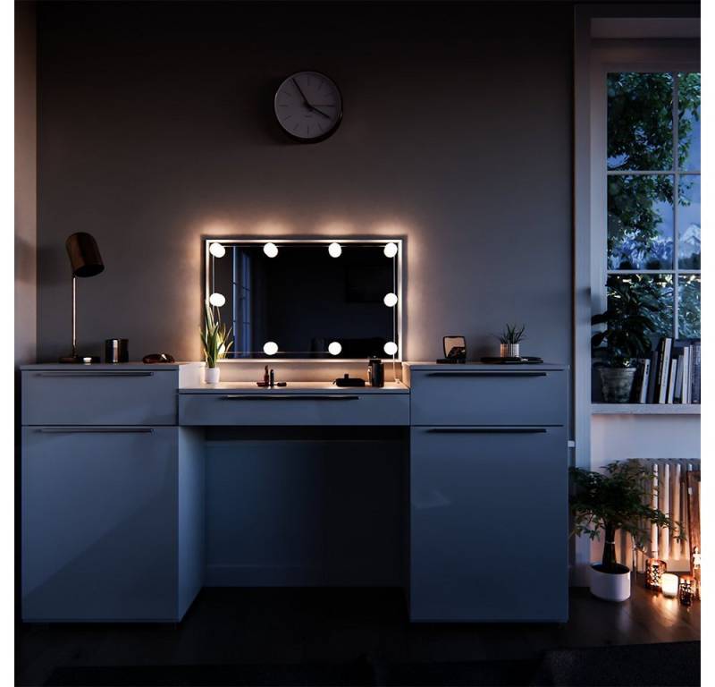 Vicco Schminktisch Lilli, Weiß Hochglanz, 190 cm mit LED Beleuchtung von Vicco