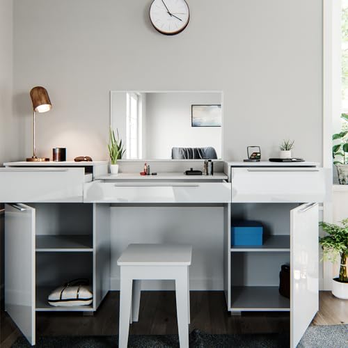 Vicco Schminktisch Lilli, Frisiertisch mit Spiegel, Weiß Hochglanz, 190 cm Vicco Schminktisch Lilli, Frisiertisch mit Spiegel, Weiß Hochglanz, 190 cm von Vicco