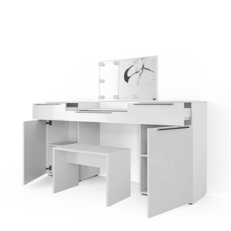 Vicco Schminktisch Lilli Weiß 190 cm mit LED Beleuchtung und Bank von Vicco