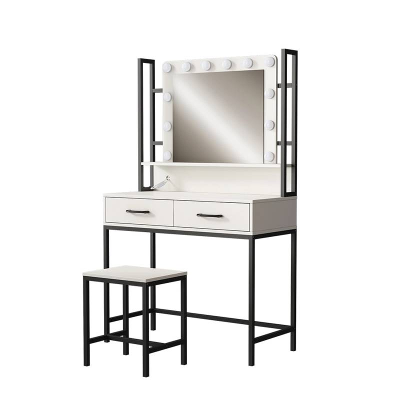 Vicco Schminktisch Luvia Weiß/Schwarz 90 cm mit LED-Beleuchtung und Hocker von Vicco