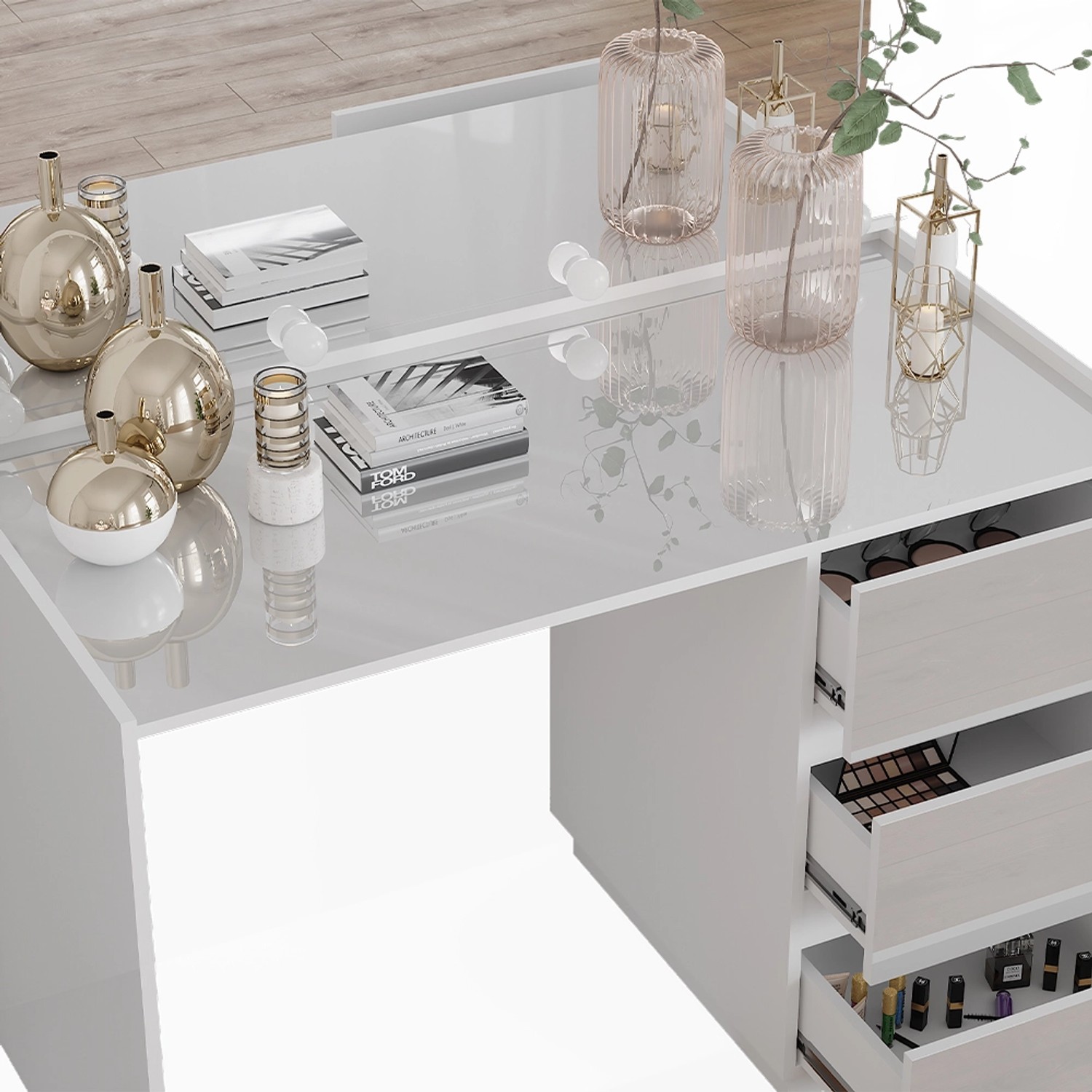 Vicco Schminktisch Marla Weiß Hochglanz 120 cm mit Spiegel LED-Lichterkette Vicco Schminktisch Marla Weiß Hochglanz 120 cm mit Spiegel LED-Lichterkette von Vicco