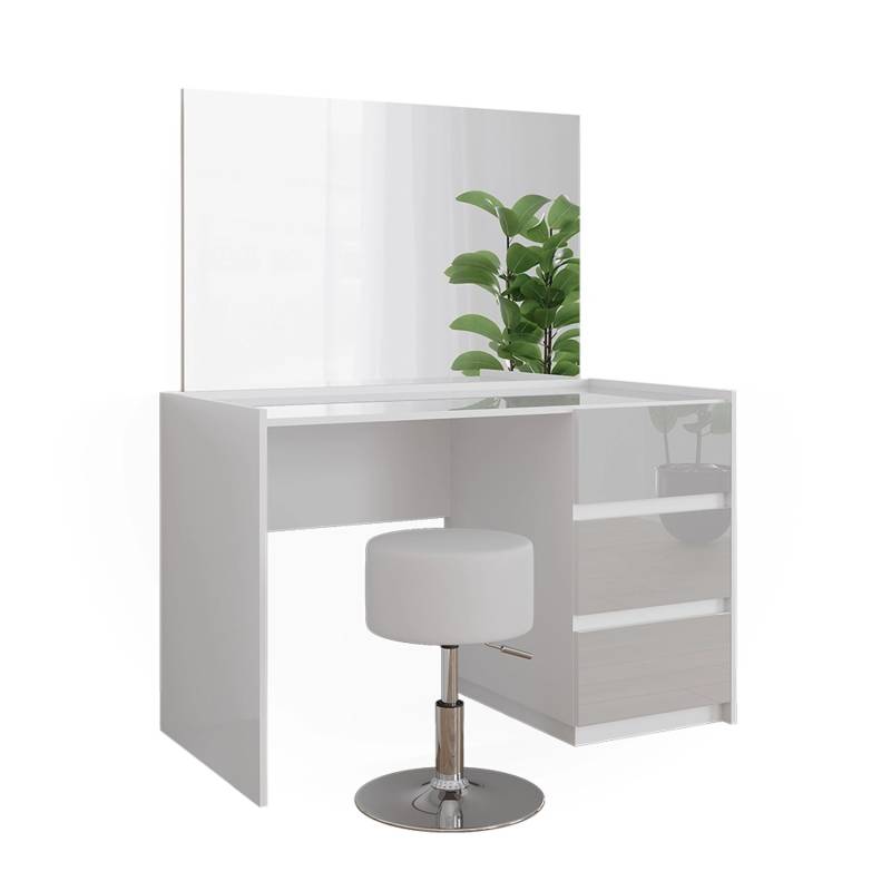 Vicco Schminktisch Marla Weiß Hochglanz 120 cm mit Spiegel und Hocker von Vicco