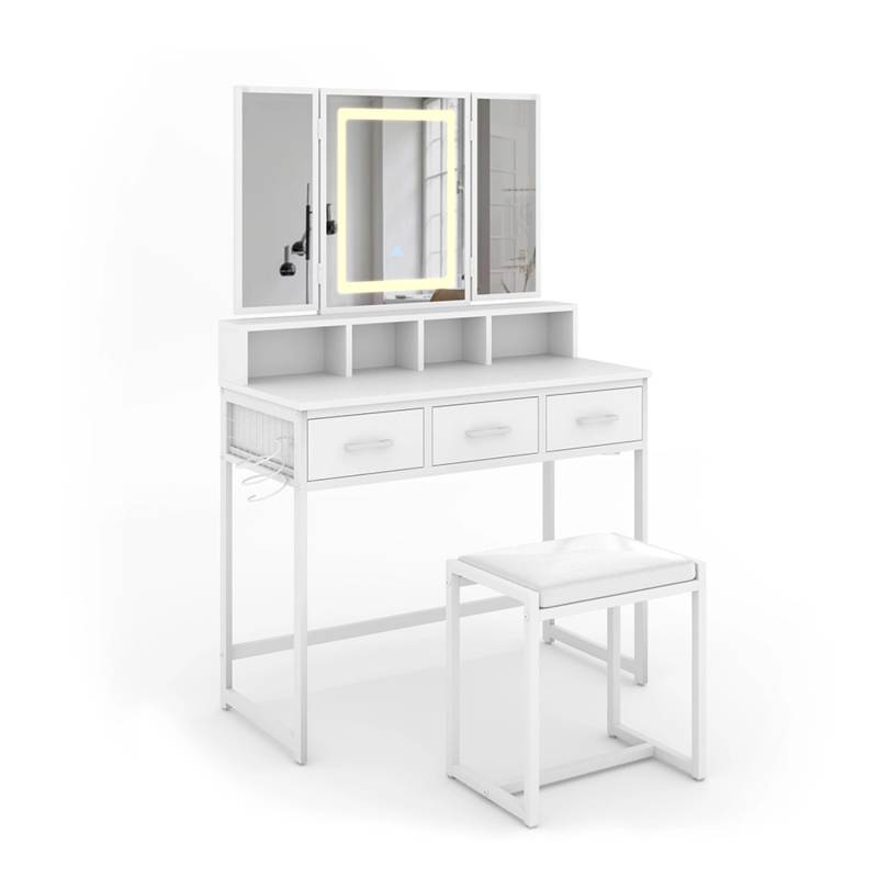 Vicco Schminktisch Mavida Weiß 90 cm mit LED-Spiegel und Hocker von Vicco