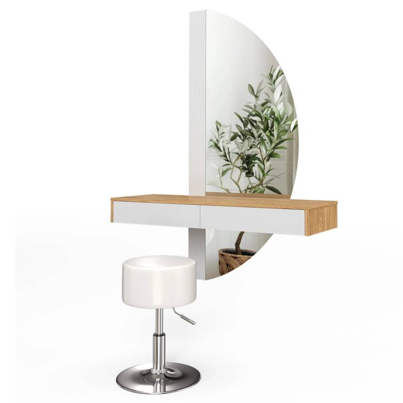 Vicco Schminktisch Melisa Weiß/Eiche 120 cm mit LED Beleuchtung und Hocker von Vicco