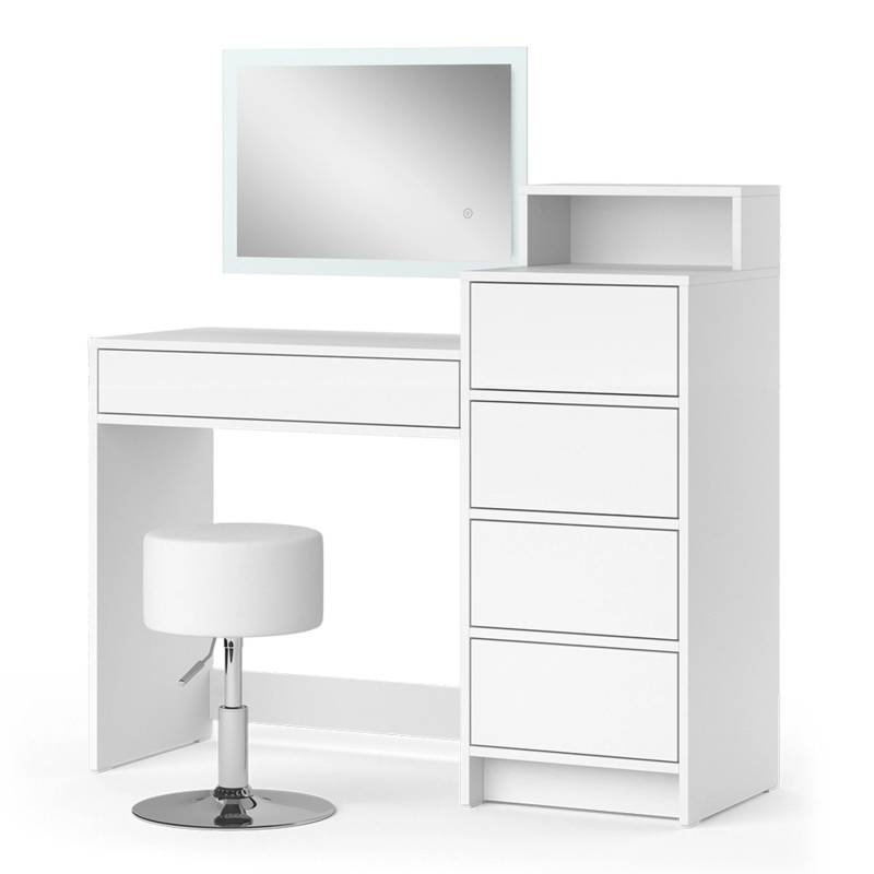 Vicco Schminktisch Naara Weiß 110.5 cm mit LED-Spiegel und Hocker von Vicco