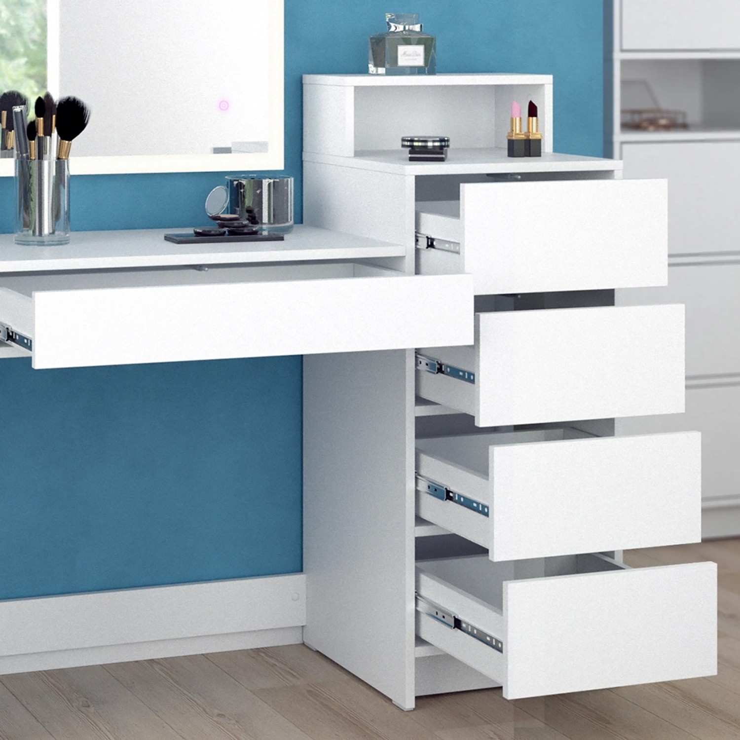 Vicco Schminktisch Naara Weiß 110.5 cm mit LED-Spiegel Vicco Schminktisch Naara Weiß 110.5 cm mit LED-Spiegel von Vicco