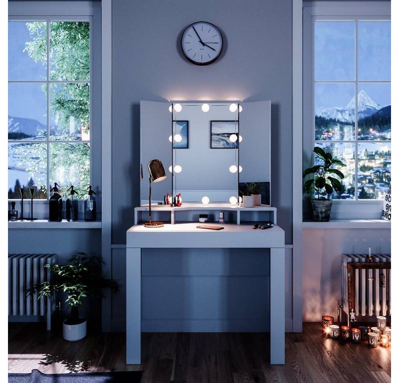 Vicco Schminktisch Nora, Weiß, 90 cm mit LED Beleuchtung von Vicco