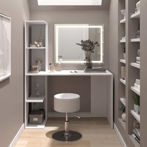 Vicco Schminktisch Tower, Kosmetiktisch mit Spiegel, Weiß, 122.2 cm mit Beleuchtung und Hocker Vicco Schminktisch Tower, Kosmetiktisch mit Spiegel, Weiß, 122.2 cm mit Beleuchtung und Hocker von Vicco