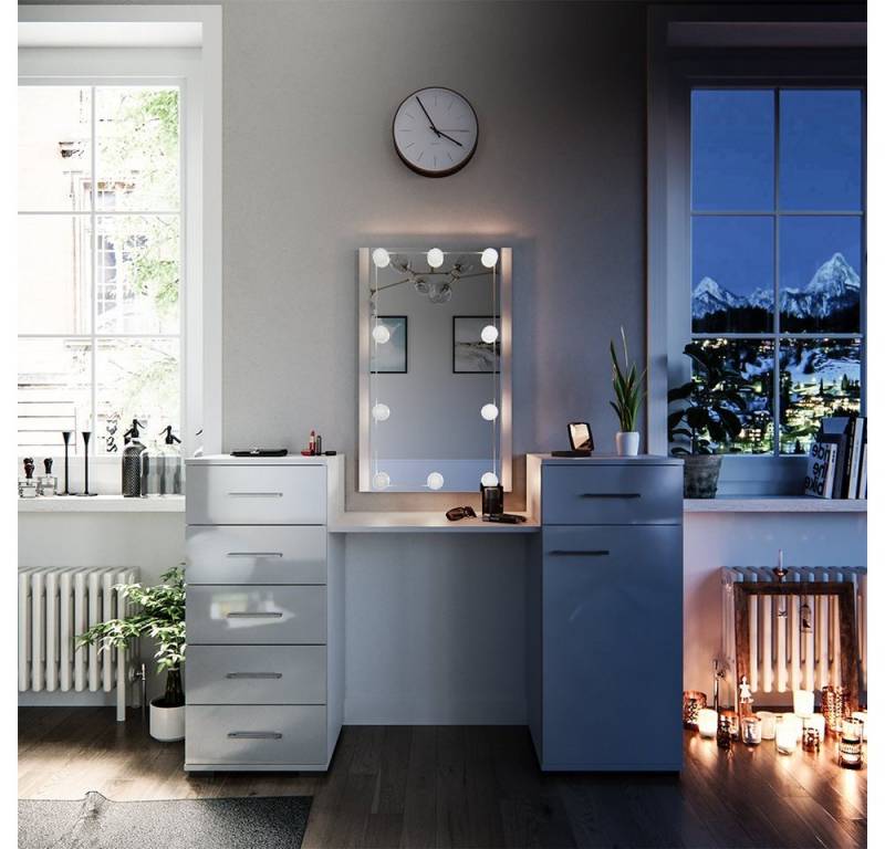 Vicco Schminktisch Zoe, Weiß, 140 cm mit LED Beleuchtung von Vicco