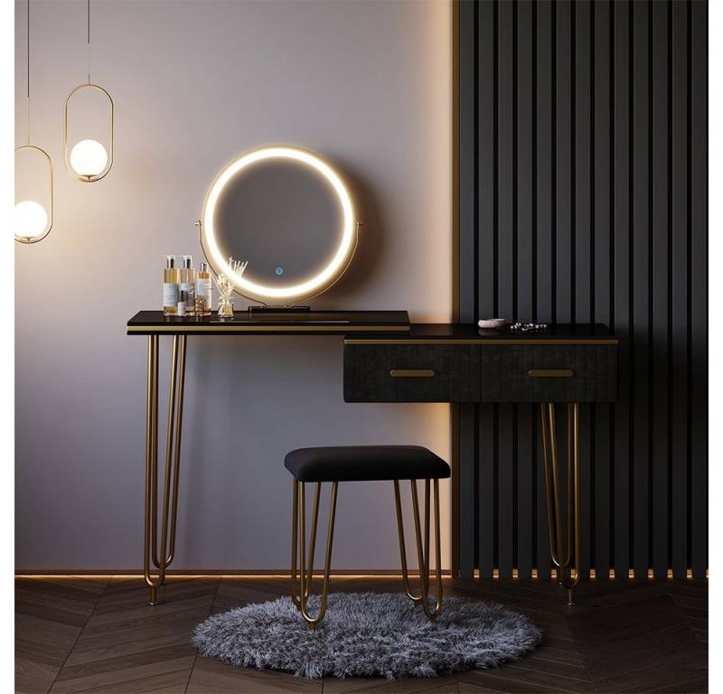Vicco Schminktisch Zoey, Schwarz Hochglanz, 120 cm mit LED Spiegel und Hocker Vicco Schminktisch Zoey, Schwarz Hochglanz, 120 cm mit LED Spiegel und Hocker von Vicco