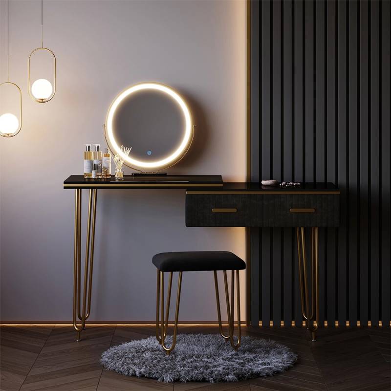 Vicco Schminktisch Zoey Schwarz 120 cm mit LED Spiegel und Hocker Vicco Schminktisch Zoey Schwarz 120 cm mit LED Spiegel und Hocker von Vicco