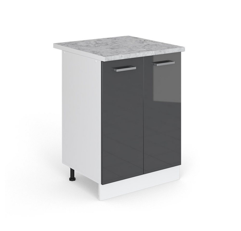 Vicco Schranksystem R-Line, Anthrazit Hochglanz/Weiß, 60 cm mit Türen, mit Arbeitsplatte von Vicco