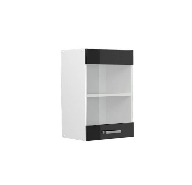 Vicco Schranksystem R-Line, Schwarz Hochglanz/Weiß, 40 cm mit Glastür von Vicco