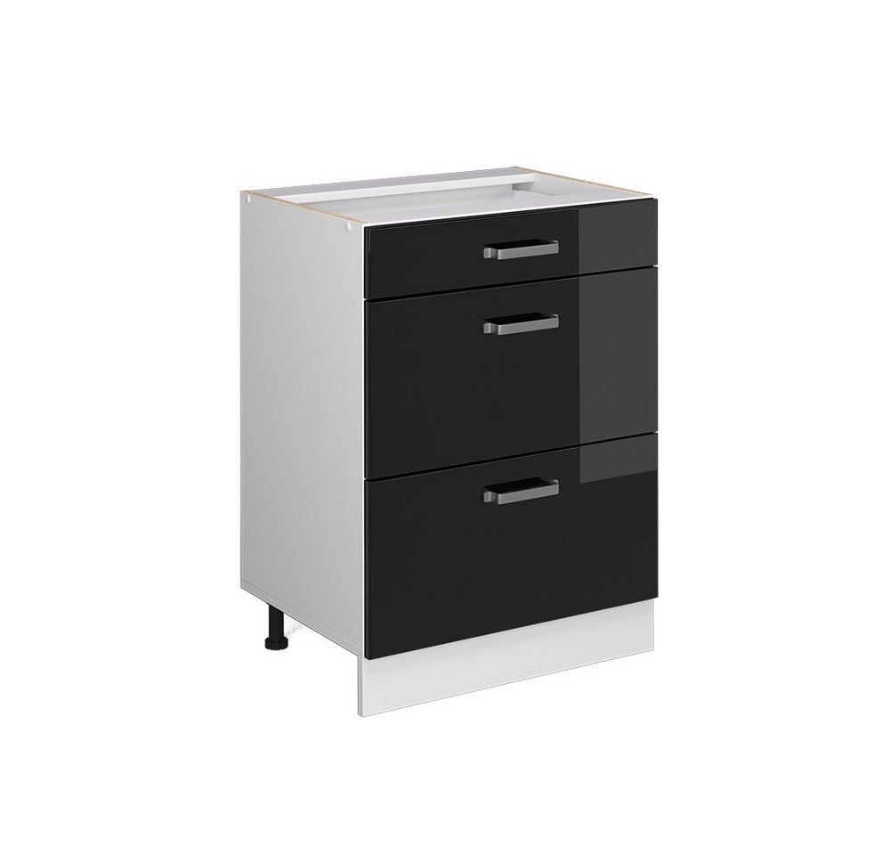 Vicco Schranksystem R-Line, Schwarz Hochglanz/Weiß, 60cm mit Schubladen, ohne AP von Vicco