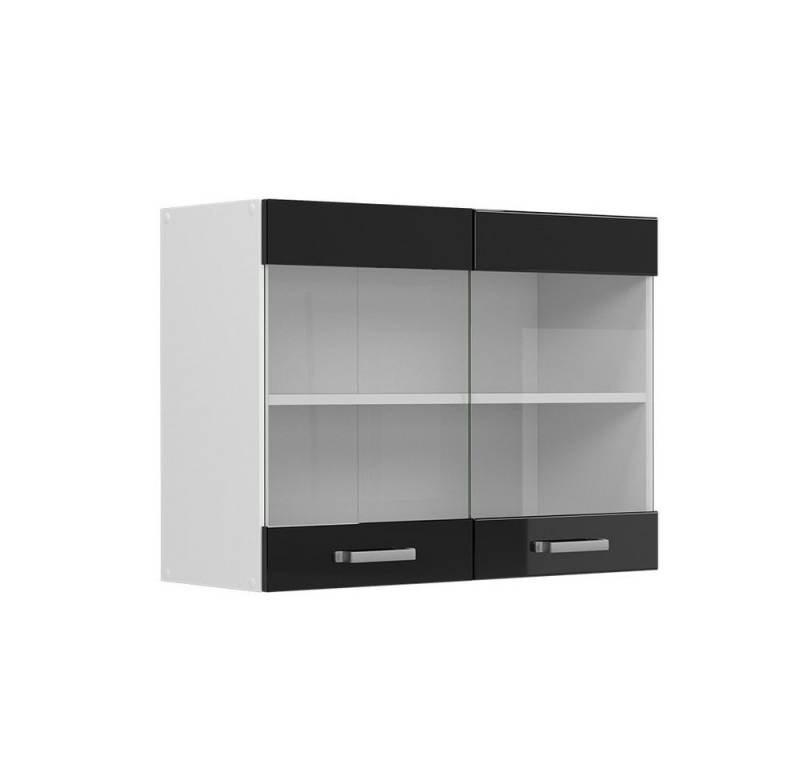 Vicco Schranksystem R-Line, Schwarz Hochglanz/Weiß, 80 cm mit Glastüren von Vicco