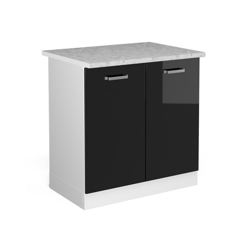 Vicco Schranksystem R-Line, Schwarz Hochglanz/Weiß, 80 cm mit Türen, mit Arbeitsplatte von Vicco