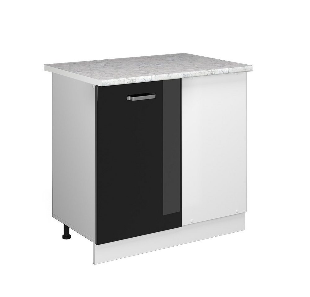Vicco Schranksystem R-Line, Schwarz Hochglanz/Weiß, 86 cm mit Tür, mit Arbeitsplatte von Vicco