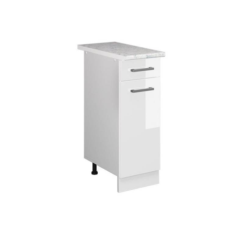 Vicco Schranksystem R-Line, Weiß Hochglanz/Weiß, 30 cm mit Schublade, mit Arbeitsplatte von Vicco