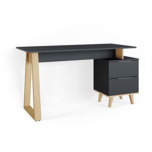 Vicco Schreibtisch Nautica, Anthrazit/Buche, 138 x 60 cm mit Schubladen, L von Vicco