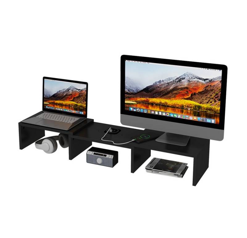 Vicco Schreibtisch Halva, Schwarz, 82 x 16 cm mit QI-Ladestation und USB von Vicco