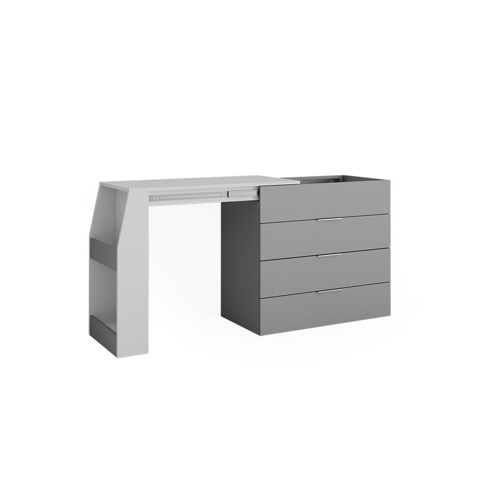 Vicco Schreibtisch Iva, Grau, 95.5 x 80 cm ausklappbar, 4 Schubladen Vicco Schreibtisch Iva, Grau, 95.5 x 80 cm ausklappbar, 4 Schubladen von Vicco