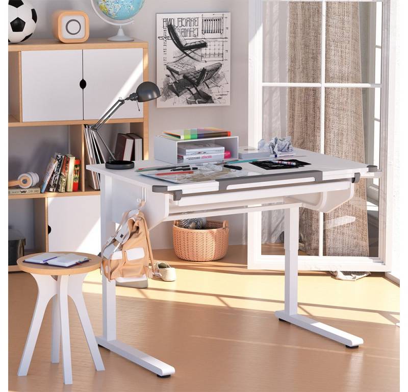 Vicco Schreibtisch Arc, Weiß, 108 x 68 cm höhenverstellbar von Vicco