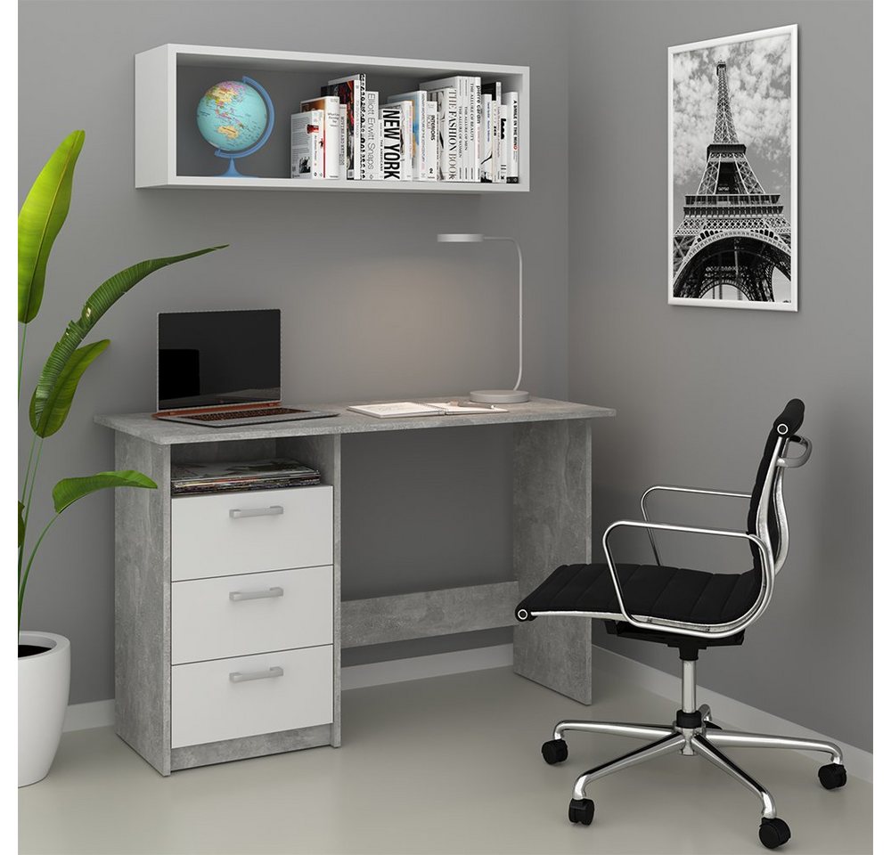 Vicco Schreibtisch Arbeitstisch Bürotisch PC-Tisch MEIKO Beton Weiß von Vicco