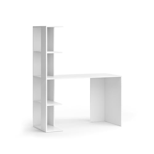 Vicco Schreibtisch Tower, Arbeitstisch für das Büro, Weiß, 122.2 x 55.2 cm mit 4 Fächern von Vicco