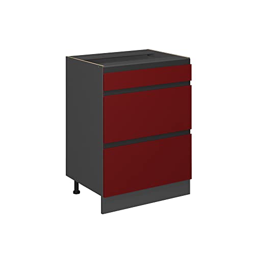 Vicco Küchenunterschrank R-Line, Rot/Anthrazit, 60 cm J-Shape, mit Schubladen, ohne Arbeitsplatte von Vicco