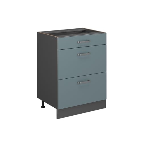 Vicco Küchenunterschrank R-Line, Blau-Grau/Anthrazit, 60 cm mit Schubladen, ohne Arbeitsplatte von Vicco